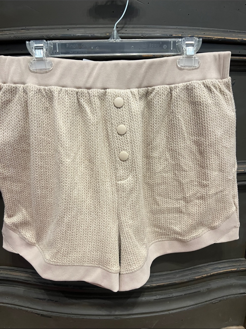 Neutral Knit Athletic Shorts with Button Front